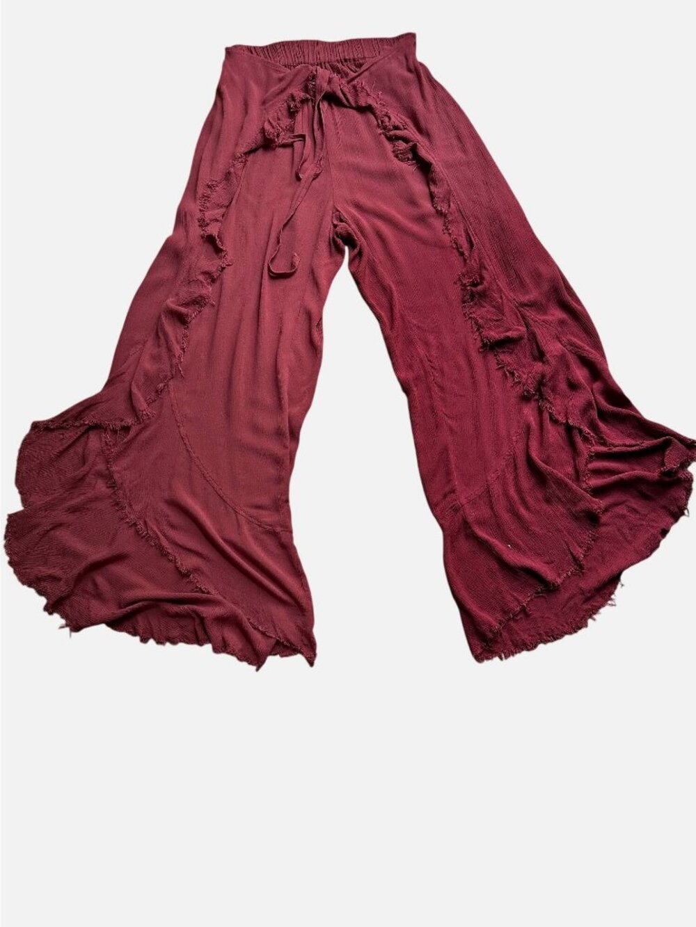 ASOS Rust Full Side Split Wide Leg Boho Raw Edge Flowy Pant 4 Festival Lounge